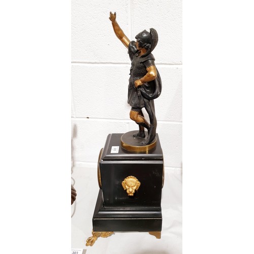 A Victorian slate clock with a spelter figure of a centurion, A/F ...