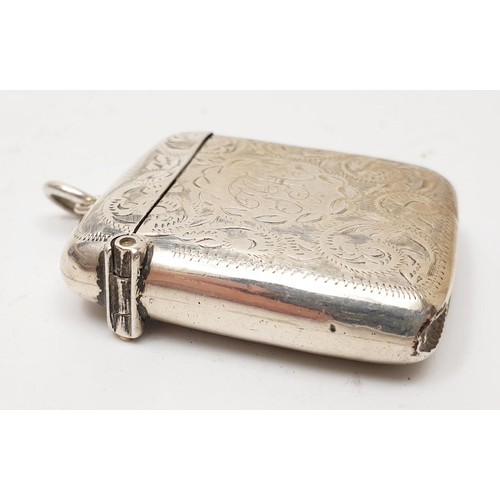50 - A hallmarked silver vesta case A/F, width 4cm, weight 25g, Birmingham 1900. In house shipping availa... 
