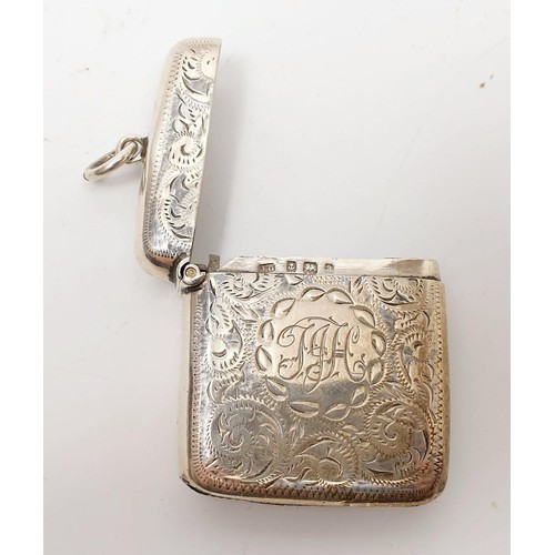 50 - A hallmarked silver vesta case A/F, width 4cm, weight 25g, Birmingham 1900. In house shipping availa... 