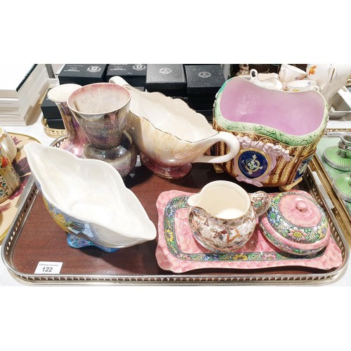 122 - A Victorian oval majolica planter, height 17.5cm together with other ceramics. No Shipping. Arrange ... 