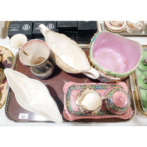 122 - A Victorian oval majolica planter, height 17.5cm together with other ceramics. No Shipping. Arrange ... 