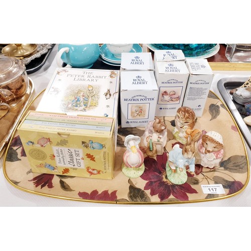117 - Five boxed Royal Albert Peter Rabbit figures, the tallest 12cm together with Peter Rabbit books. No ... 