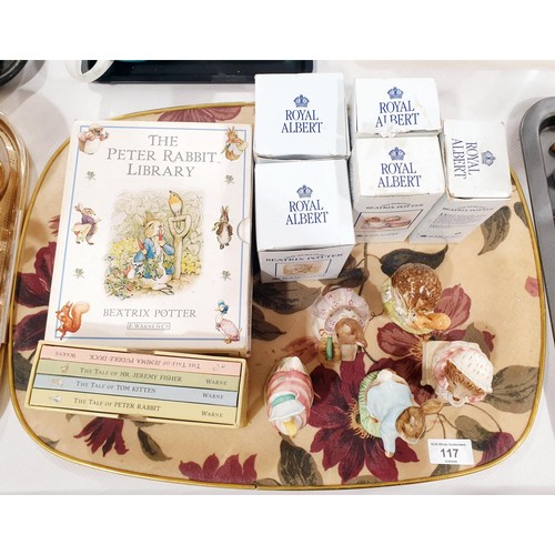 117 - Five boxed Royal Albert Peter Rabbit figures, the tallest 12cm together with Peter Rabbit books. No ... 