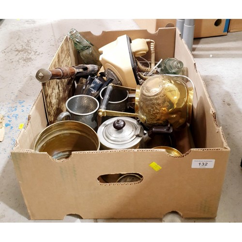 132 - A box of assorted including a large Kukri knife. No Shipping. Arrange collection or your own packer ... 