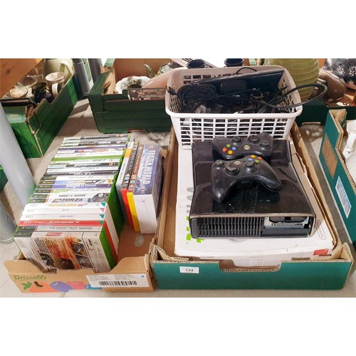 134 - An Xbox 360, controllers and accessories together with games. No Shipping. Arrange collection or you... 
