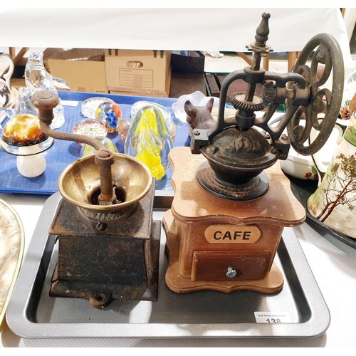 138 - A vintage cast iron Finday cast iron coffee grinder and one other coffee grinder. In house shipping ... 