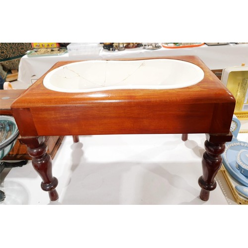 148 - A Victorian mahogany and ceramic bidet, ceramic A/F, 55.5x36x39.5cm. No Shipping. Arrange collection... 