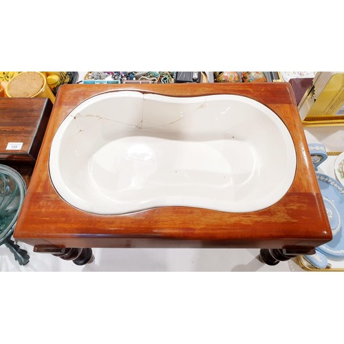 148 - A Victorian mahogany and ceramic bidet, ceramic A/F, 55.5x36x39.5cm. No Shipping. Arrange collection... 