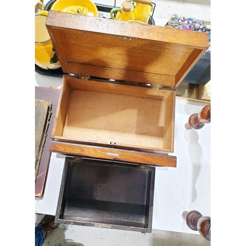 149 - An antique oak box with feather banding inlay, width 39cm together with one other rosewood box. No S... 