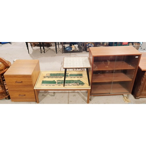 158 - A vintage mahogany and glass bookcase, 100x76.5x30.5cm together with a two tier filing cabinet, a st... 