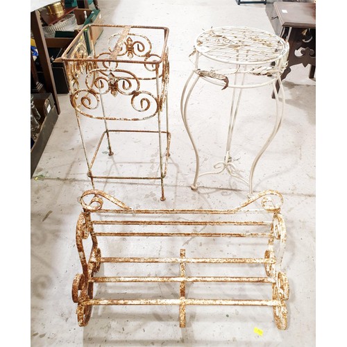 167 - A  wrought iron shelf, width 48cm, a wrought iron planter and stand. No Shipping. Arrange collection... 