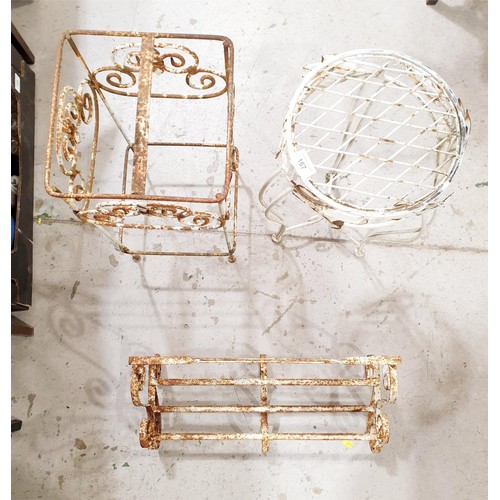 167 - A  wrought iron shelf, width 48cm, a wrought iron planter and stand. No Shipping. Arrange collection... 