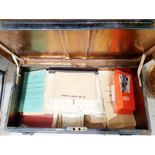 171 - A vintage tin trunk, width 72cm with army related paperwork. No Shipping. Arrange collection or your... 