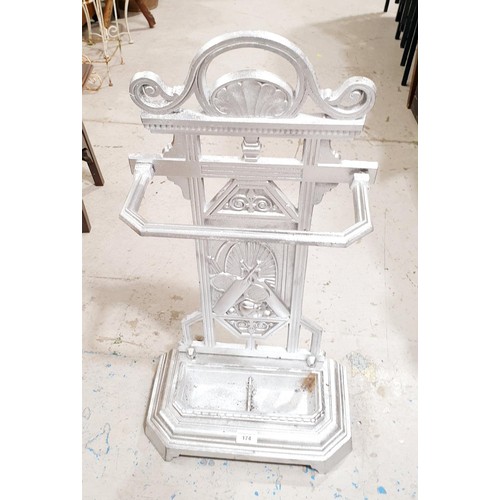 174 - A vintage cast iron umbrella stand with a sporting motif, height 77cm. No Shipping. Arrange collecti... 