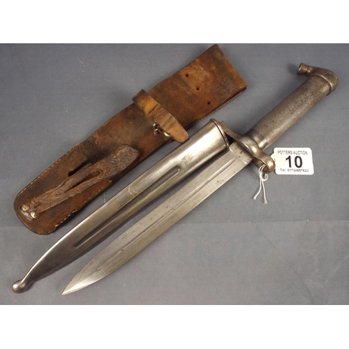 10 - Rifle Bayonet with steel sheath & leather belt holder