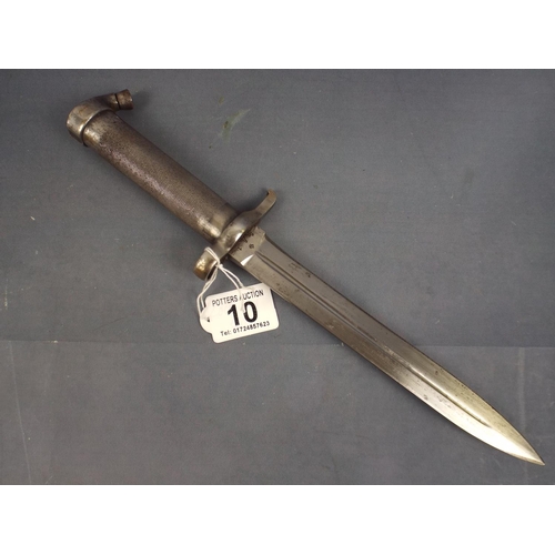 10 - Rifle Bayonet with steel sheath & leather belt holder