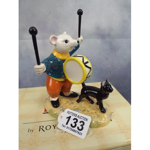 133 - Royal Doulton Rupert Bear figure,' Banging on a drum' boxed and as new.