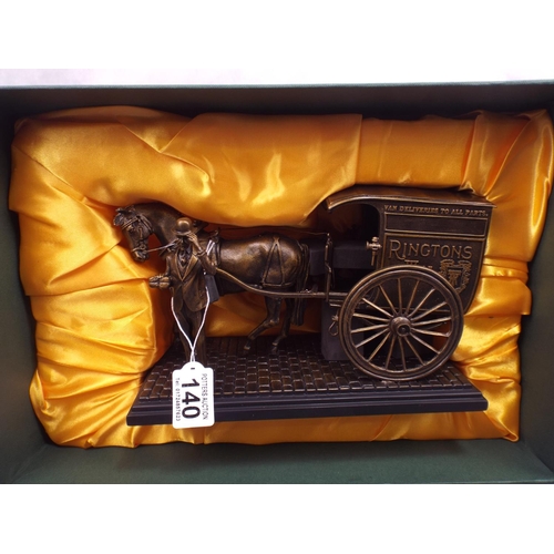 140 - Ringtons tea sculpture of horse drawn delivery cart with original display box & Certificate