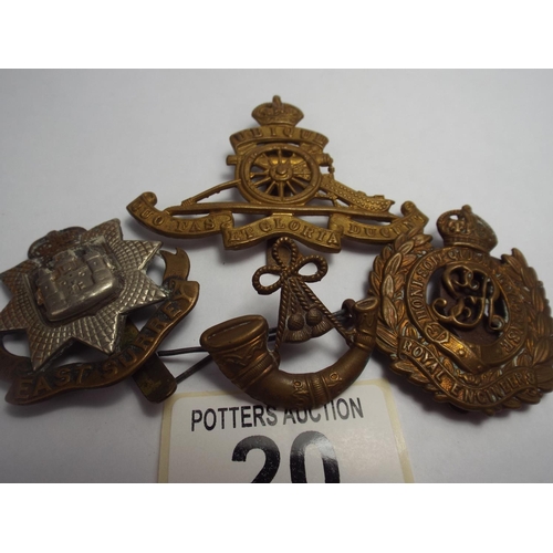 20 - Four Military cap badges