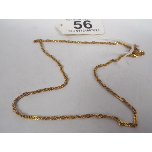 56 - 9ct Gold chain 16 inches long, 3.0 g