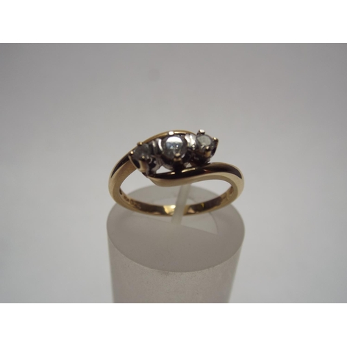 62 - 9ct gold ring set with 3 Diamonds.  2.8g Finger size 'P'  0.20pts Diamonds  IIV of £725