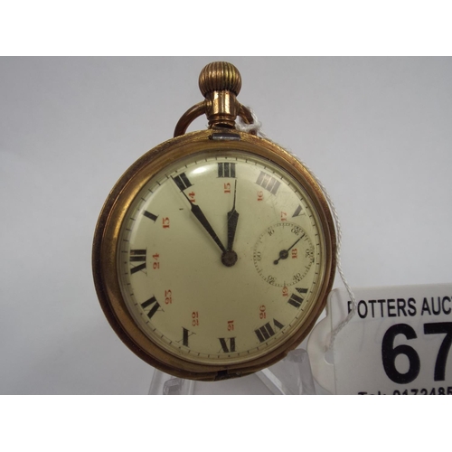 67 - Gold Filled pocket watch in working order, crown wind.