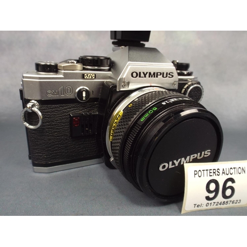 96 - Olympus OM10 SLR Camera with 50mm lens , 28/40 mm lens & 150mm zoom lens