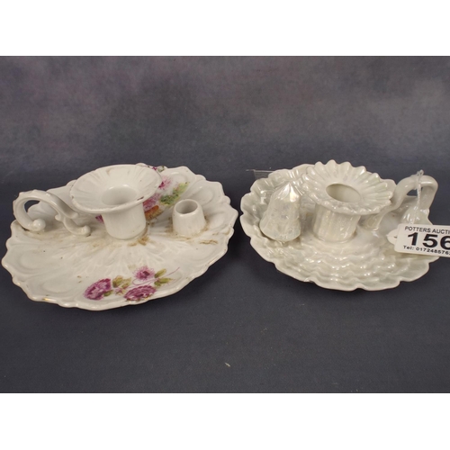 156 - Two porcelain bedroom candlesticks, one with snuffer