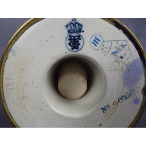 157 - Edwardian Bell shaped inkwell. Delft pattern with brass fittings, marked to base.