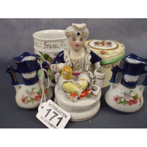 171 - Assorted Pottery including Staffordshire type figure & mini vases