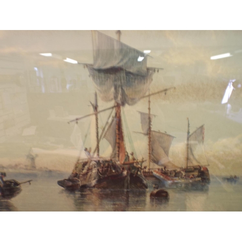 176 - Large framed lithograph under glass of a Victorian harbour scene