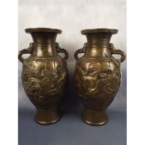 178 - Pair of large brass skinned oriental vases C1915/20