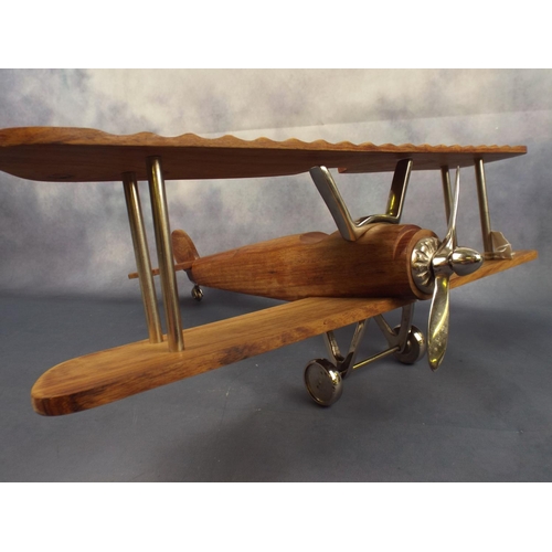 179 - Wooden Model with Chrome fittings of a Vintage Bi Plane