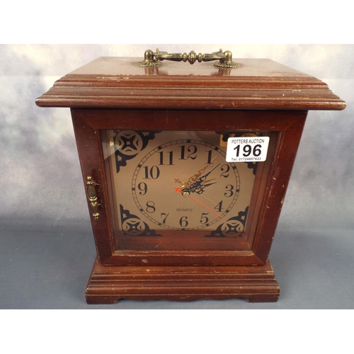 196 - Quartz Mantle clock in wood case.