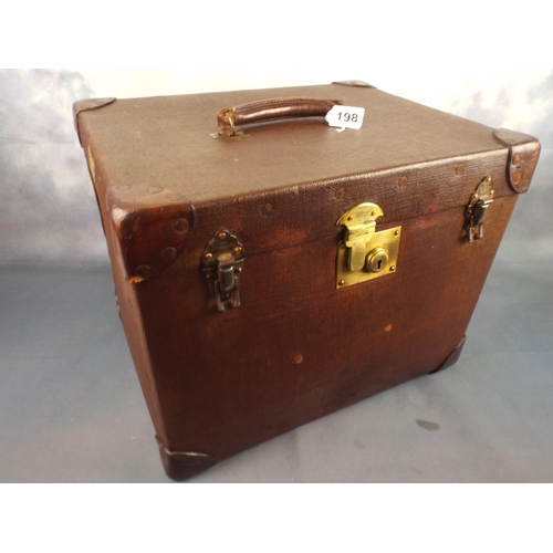 198 - Vintage large square Trunk.  Flaxite fibre, Handpainted