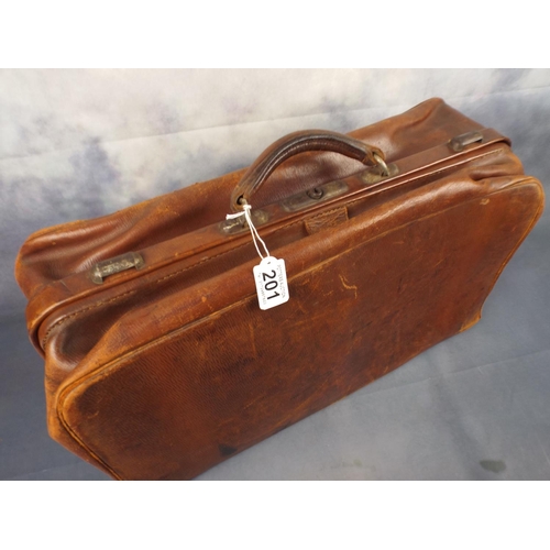 201 - Vintage Brown leather doctors bag type case.