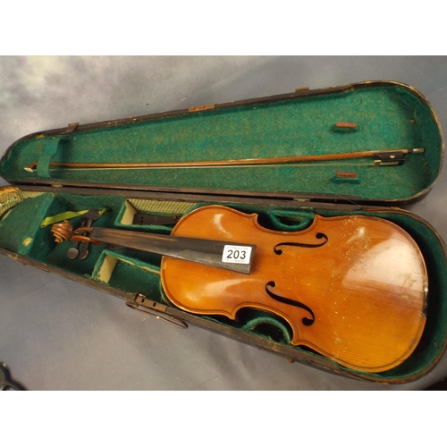 203 - Vintage wooden violin in its case