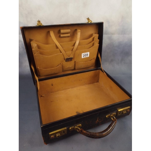 209 - Vintage Black leather brief case with tan leather interior.