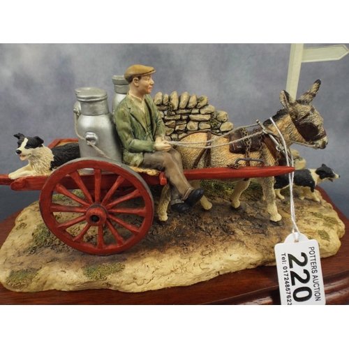 220 - Border Fine arts Model of a Milkman with Donkey cart on wooden base, Original box included.