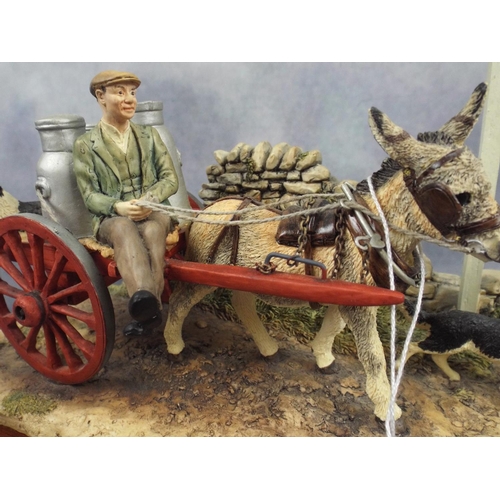 220 - Border Fine arts Model of a Milkman with Donkey cart on wooden base, Original box included.