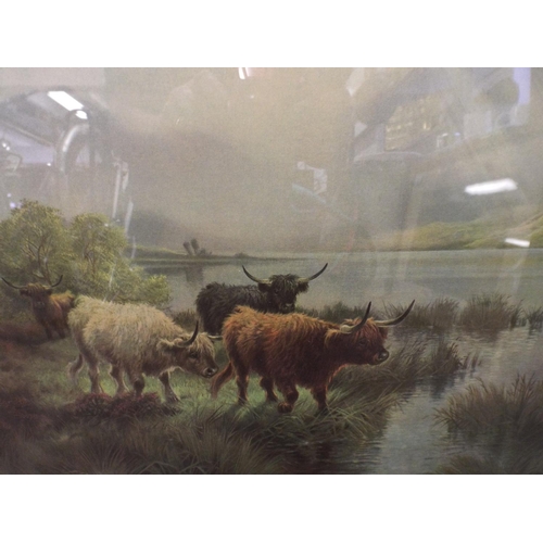 301 - Two Edwardian era framed & mounted prints of Highland cattle