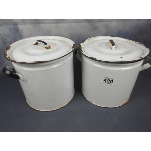 480 - Pair of Enamelled lidded bins