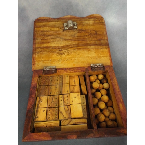 103 - Hand made gaming set with dominoes etc in walnut box