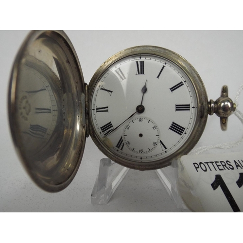 115 - Fine continental silver full hunter pocket watch with key in working order