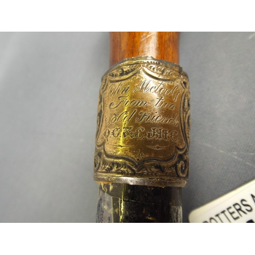 19 - Ebonised Victorian walking stick with Silver collar, Hallmarked for Birmingham 1893