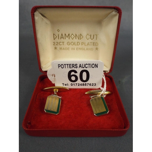 60 - Pair of 22ct gold plated diamond cut cufflinks in presentation box