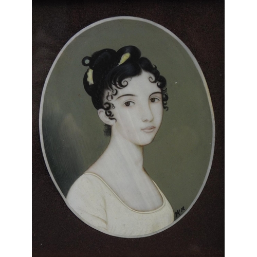 88 - small framed & mounted miniature of a Victorian lady relating to the Holgate family