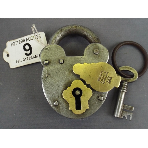 9 - Vintage Padlock & Key. Wallsall Locks & gear Ltd 1943