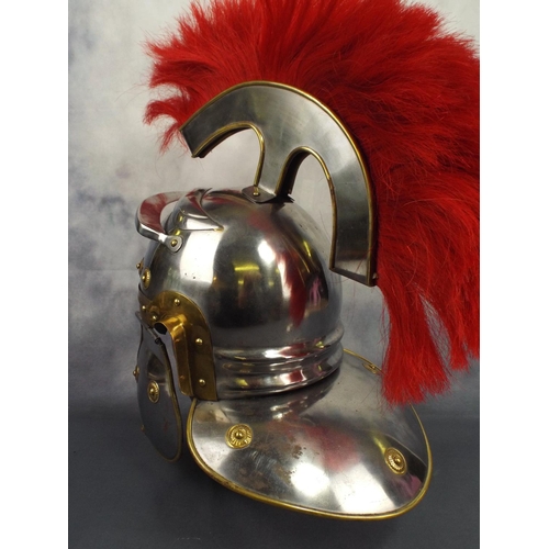 144 - Very well made replica roman helmet with plume