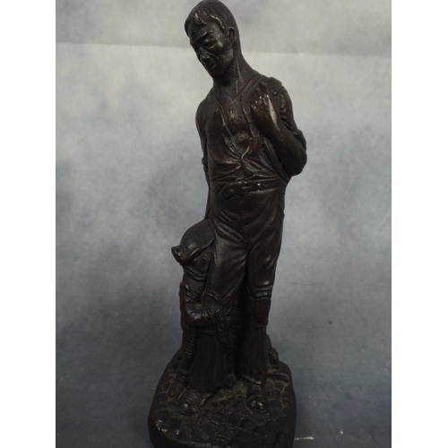 170 - Metal Bronze effect figure of a Coal miner with his little box